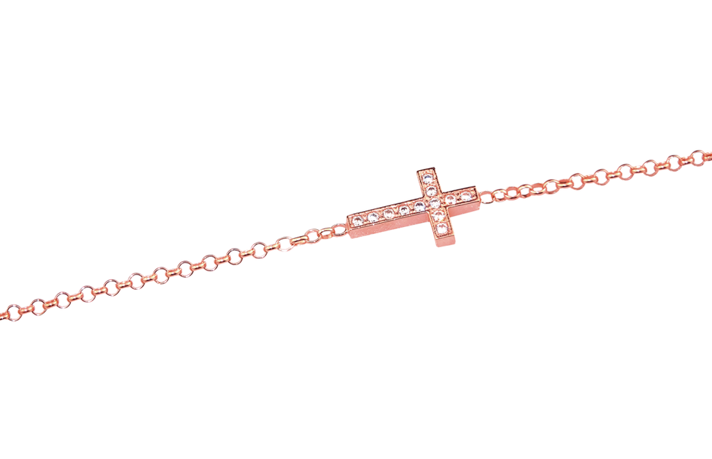 cross bracelet , rose gold with high quality Zirconias, sterling silver .925, TD&CO SWITZERLAND® , Made in Italy